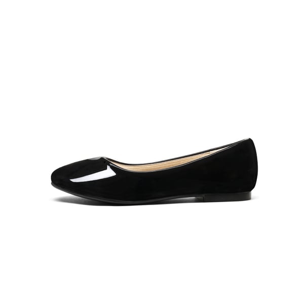Girl's Slip on Ballerina Flats - BLACK PAT - 1